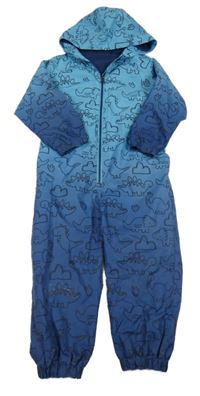 Modro-tmavomodrá ombré šusťáková jarní kombinéza s dinosaury a kapucí Dunnes