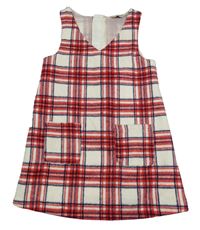 Smetanovo-červeno-tmavomodré kostkované vlněné šaty F&F