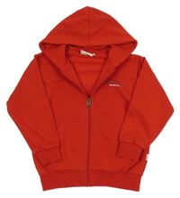 Červená propínací mikina s nápisem a kapucí