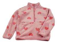 Starorůžová chlupatá zateplená mikina se srdíčky