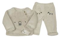 Nové - 2set - Světlešedá chlupatá mikina s medvědem + tepláky F&F