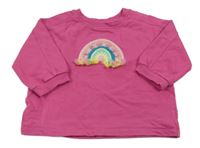 Fuchsiová oversize mikina s duhou s třásněmi Next