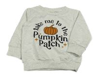 Světlešedá melírovaná mikina s dýní a nápisem