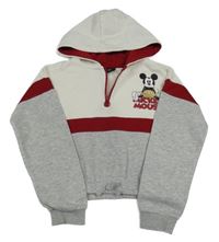 Smetanovo-šedo-červená crop mikina s Mickeym a kapucí Primark