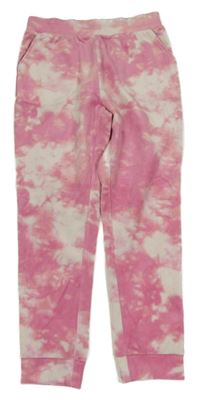 Růžovo-bílé batikované plyšové tepláky F&F