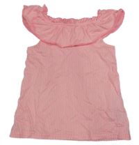 Bílo-neonově růžové pruhované tričko s volánem Y.F.K.