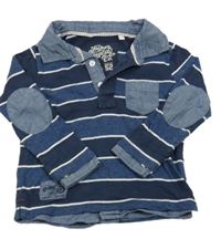 Tmavomodro-bílé pruhované polo triko s kapsou C&A