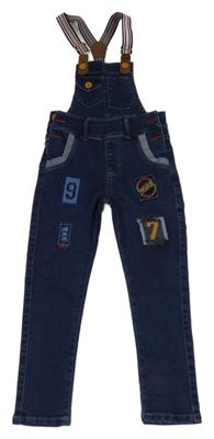 Tmavomodré laclové rifle s nášivkami