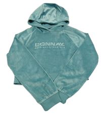 Zelená sametová crop mikina s nápisem a kapucí Donnay