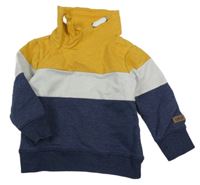 Okrovo-světlešedo-tmavomodrá mikina s komínovým límcem Topomini