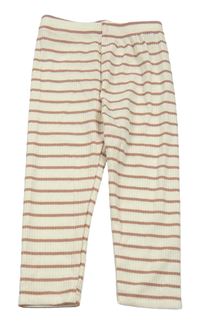 Smetanovo-starorůžové pruhované žebrované legíny