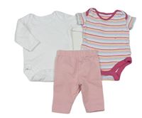 3 set - Bílé body + barevné pruhované body + růžové legíny 