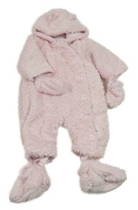 Světlerůžová kožešinová zateplená kombinéza s kapucí + rukavice + boty George