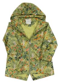 Zelená květovaná šusťáková jarní bunda s králíky a kapucí Next