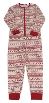 Bílo-červený vzorovaný pyžamový overal 