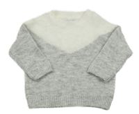 Šedo-bílý chlupatý lehký svetr Primark