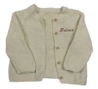 Béžový propínací svetr s nápisem 