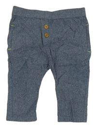 Modré melírované lehké kalhoty s knoflíky 