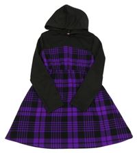 Černo-fialové kostkované šaty s kapucí 