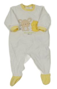 Bílo-žlutý sametový overal se zvířátky 