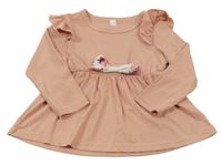 Starorůžová žebrovaná tunika s mašlí a volánky 