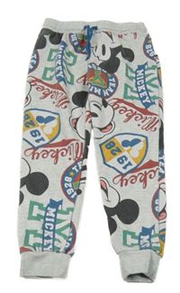 Šedo-barevné tepláky s Mickeym a nápisy Primark