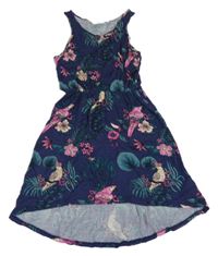 Tmavomodro-růžové květované šaty H&M