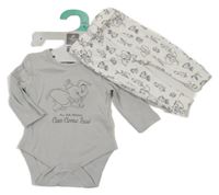 Nové - 2 set - šedé body s Dumbem + bílé žebrované lehké tepláky s obrázky Primark