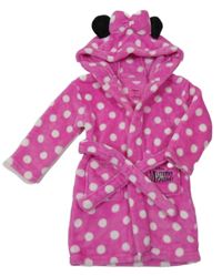Růžovo-bílý puntíkatý chlupatý župan s kapucí - Minnie Primark