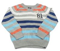 Šedo-barevný pruhovaný svetr s číslem H&M