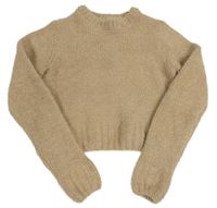 Béžový chlupatý crop svetr New Look