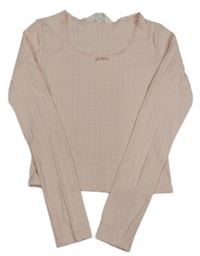 Světlerůžové vzorované crop triko s mašlí H&M