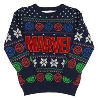 Tmavomodrý svetr se superhrdiny a norský vzorem Marvel