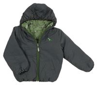 Šedá oboustranná šusťáková zimní bunda s dinem a kapucí 