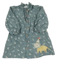 Šedomodré květované manšestrové šaty s volánky a lvíčkem Next