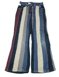 Modro-smetanovo-vínové pruhované flare rifle s manšestrovými prvky  