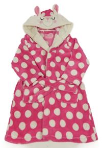 Růžovo-bílý puntíkatý plyšový župan s kapucí - králíček Yd.