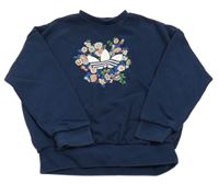 Tmavomodrá mikina s logem a květy Adidas