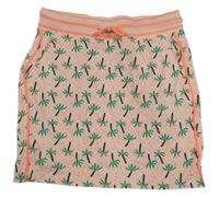 Bílo-neonově korálová puntíkatá tepláková sukně s palmami HEMA