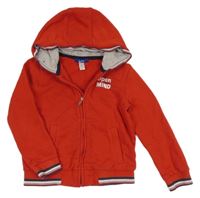 Červená propínací mikina s nápisem a kapucí Okaidi 