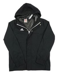 Černá šusťáková jarní bunda s logem a kapucí Adidas
