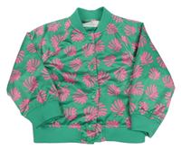 Zeleno-růžový saténový bomber s listy H&M