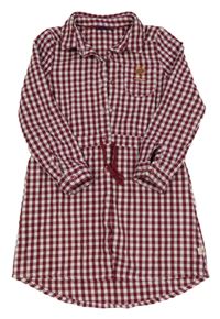 Vínovo-bílé kostkované propínací šaty s připínáčky 