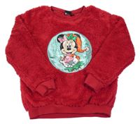 Červená chlupatá mikina s Minnie Disney