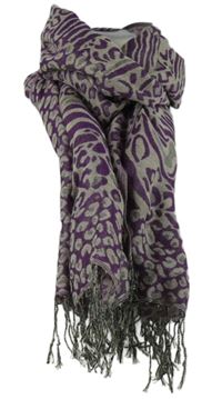 Dámská šedo-purpurová vzorovaná šála s třásněmi 