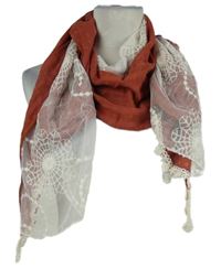 Dámská červeno-bílá kytičkovaná šála s výšivkou 