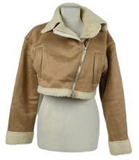 Dámská béžová semišová zateplená crop bunda Shein 