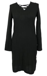 Dámské černé žebrované šaty se šněrováním Shein 