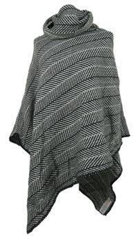 Dámské černo-šedé vzorované svetrové pončo s rolákem Wallis 