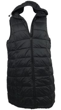 Dámská černá šusťáková zateplená maxi vesta s kapucí Infinity 